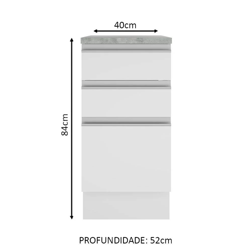 Balcão Madesa Glamy 40 cm 3 Gavetas Branco - Image 2