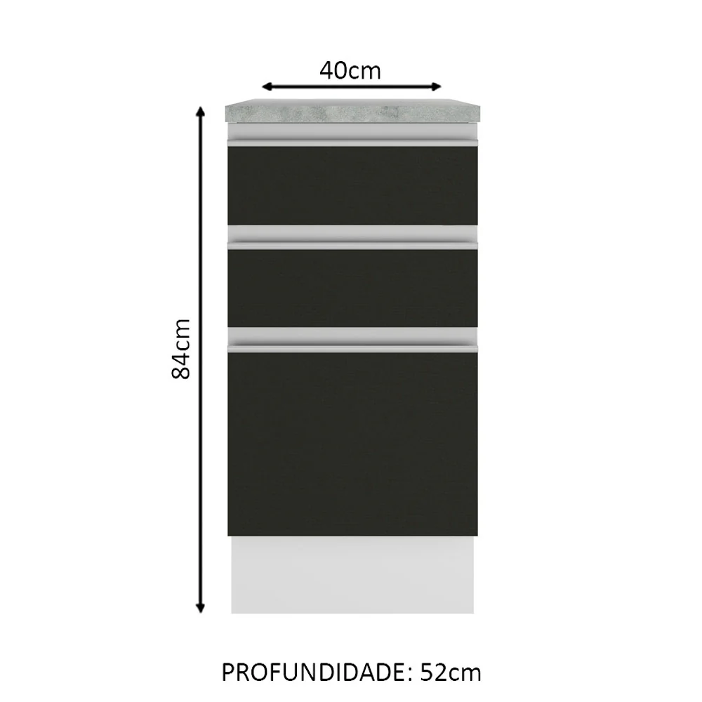 Balcão Madesa Glamy 40 cm 3 Gavetas Branco/Preto - Image 2
