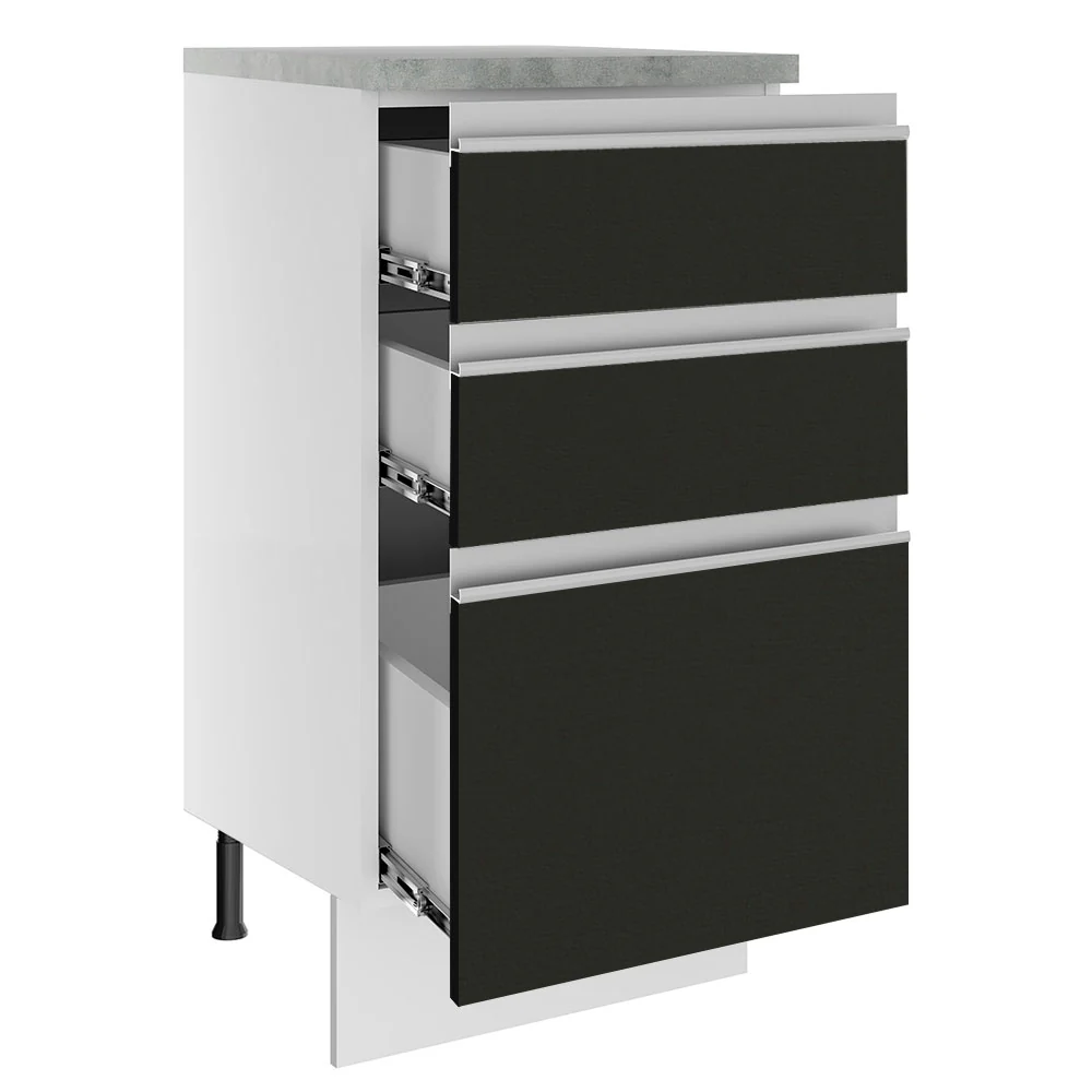 Balcão Madesa Glamy 40 cm 3 Gavetas Branco/Preto - Image 3