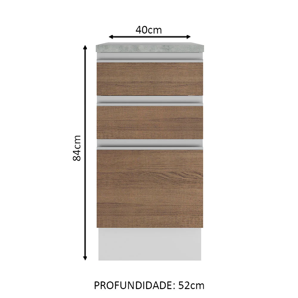 Balcão Madesa Glamy 40 cm 3 Gavetas Branco/Rustic - Image 2