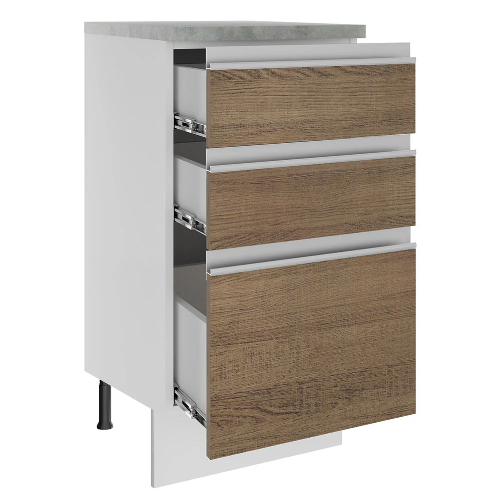 Balcão Madesa Glamy 40 cm 3 Gavetas Branco/Rustic - Image 3
