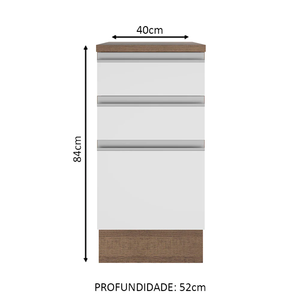 Balcão Madesa Glamy 40 cm 3 Gavetas Rustic/Branco - Image 2