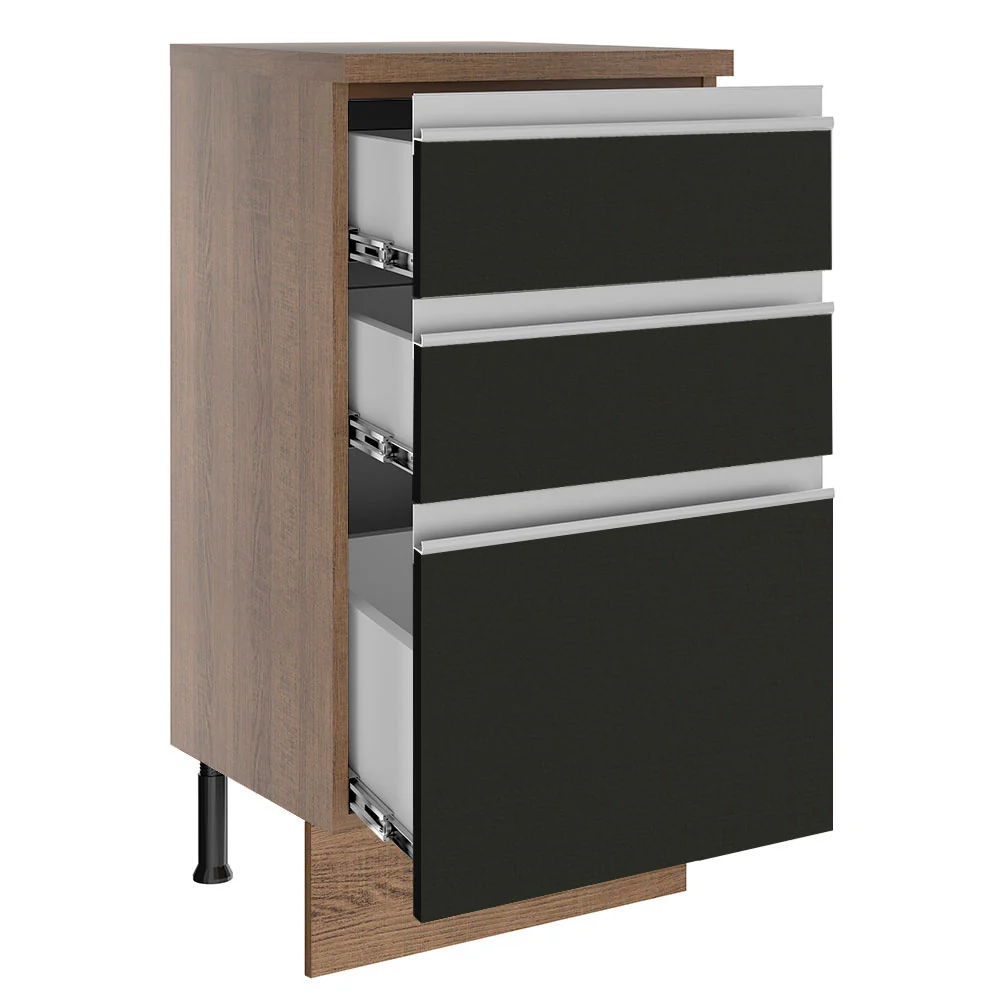 Balcão Madesa Glamy 40 cm 3 Gavetas Rustic/Preto - Image 3