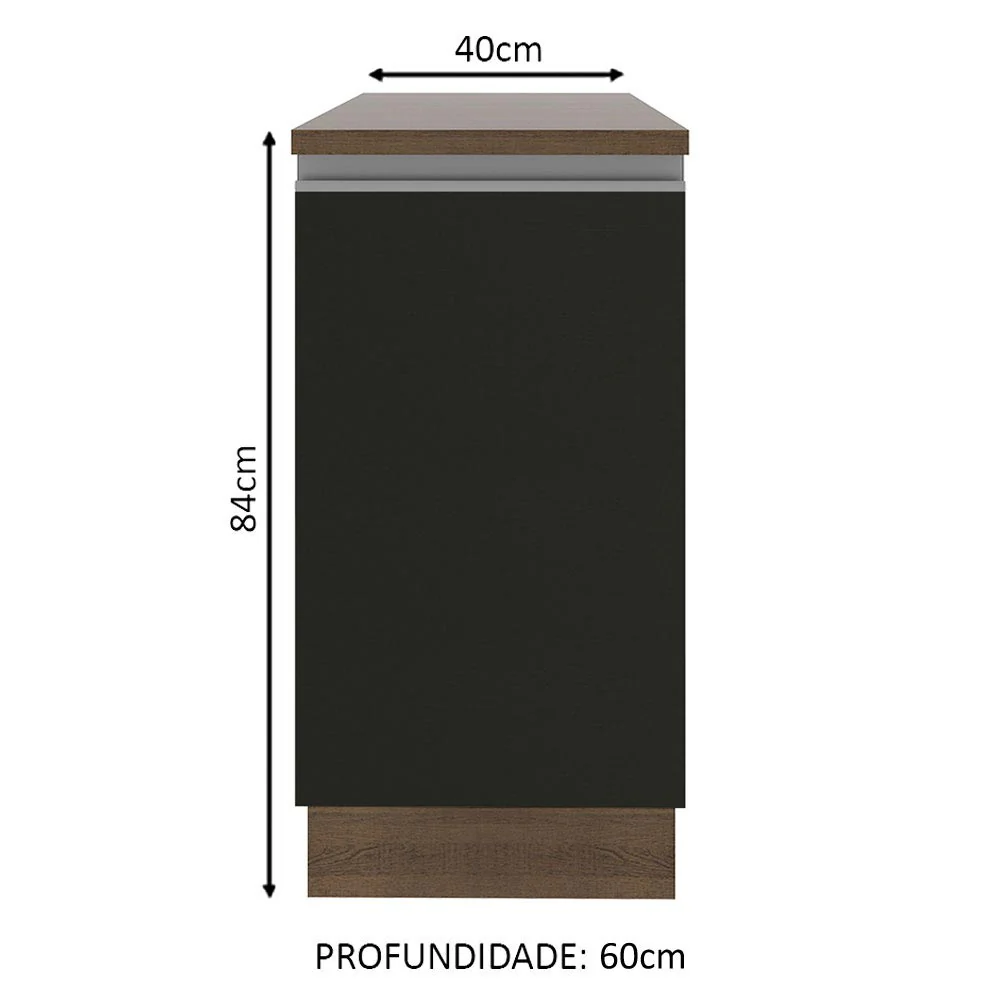 Balcão Madesa Glamy 40 x 60 cm 1 Porta (Com Tampo) Rustic/Preto - Image 2