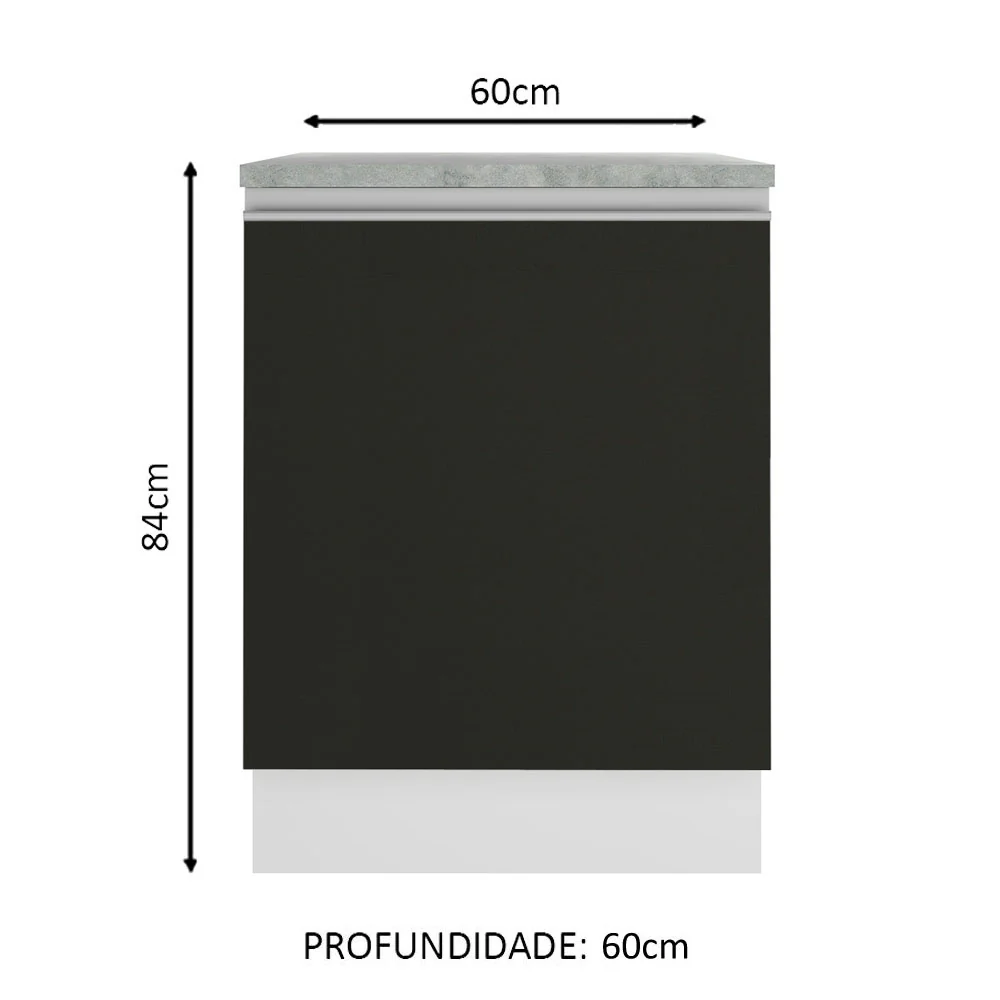 Balcão Madesa Glamy 60 x 60 cm 1 Porta (Com Tampo) Branco/Preto - Image 2
