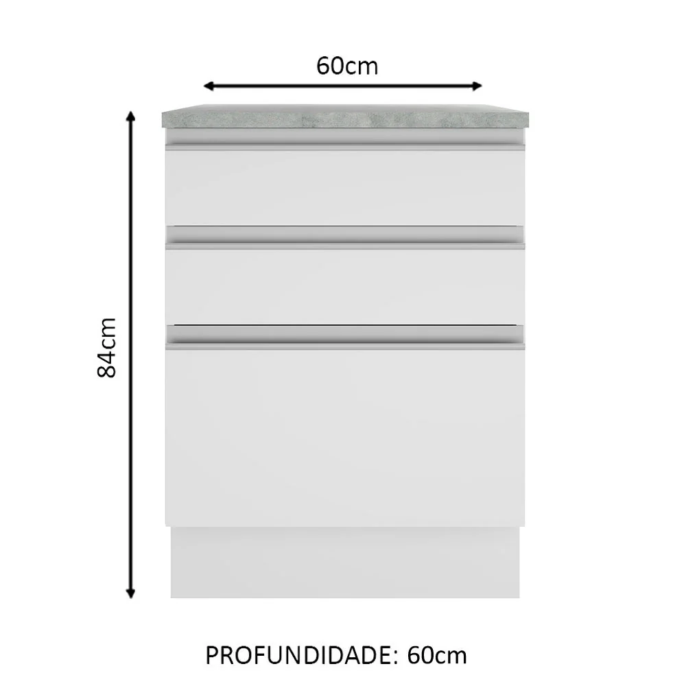 Balcão Madesa Glamy 60 x 60 cm 3 Gavetas (Com Tampo) Branco - Image 2