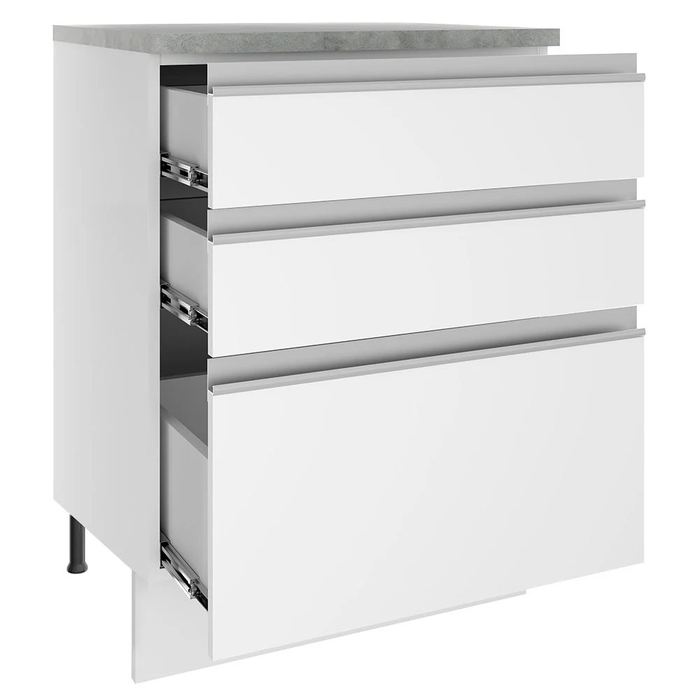 Balcão Madesa Glamy 60 x 60 cm 3 Gavetas (Com Tampo) Branco - Image 3