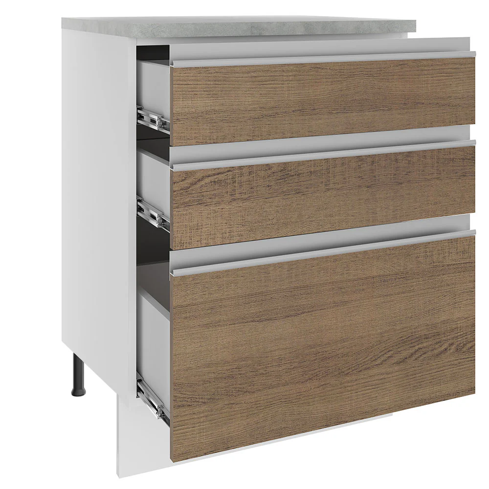 Balcão Madesa Glamy 60 x 60 cm 3 Gavetas (Com Tampo) Branco/Rustic - Image 3