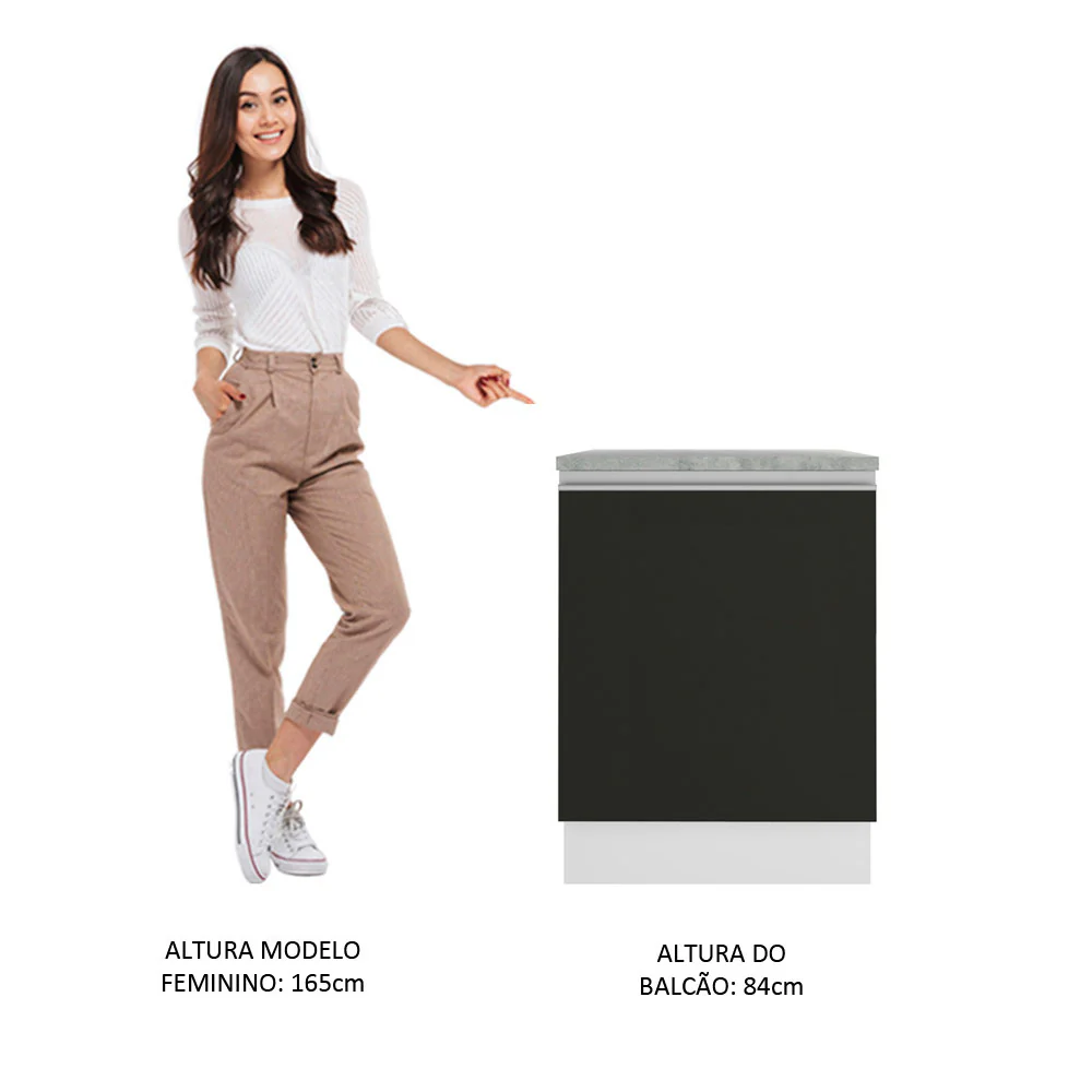Balcão Madesa Glamy 60 cm 1 Porta Branco/Preto - Image 5