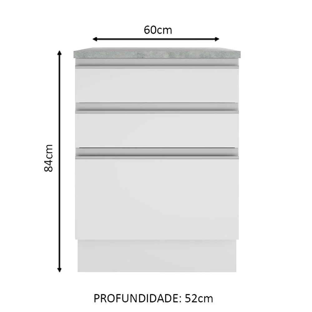 Balcão Madesa Glamy 60 cm 3 Gavetas Branco - Image 2