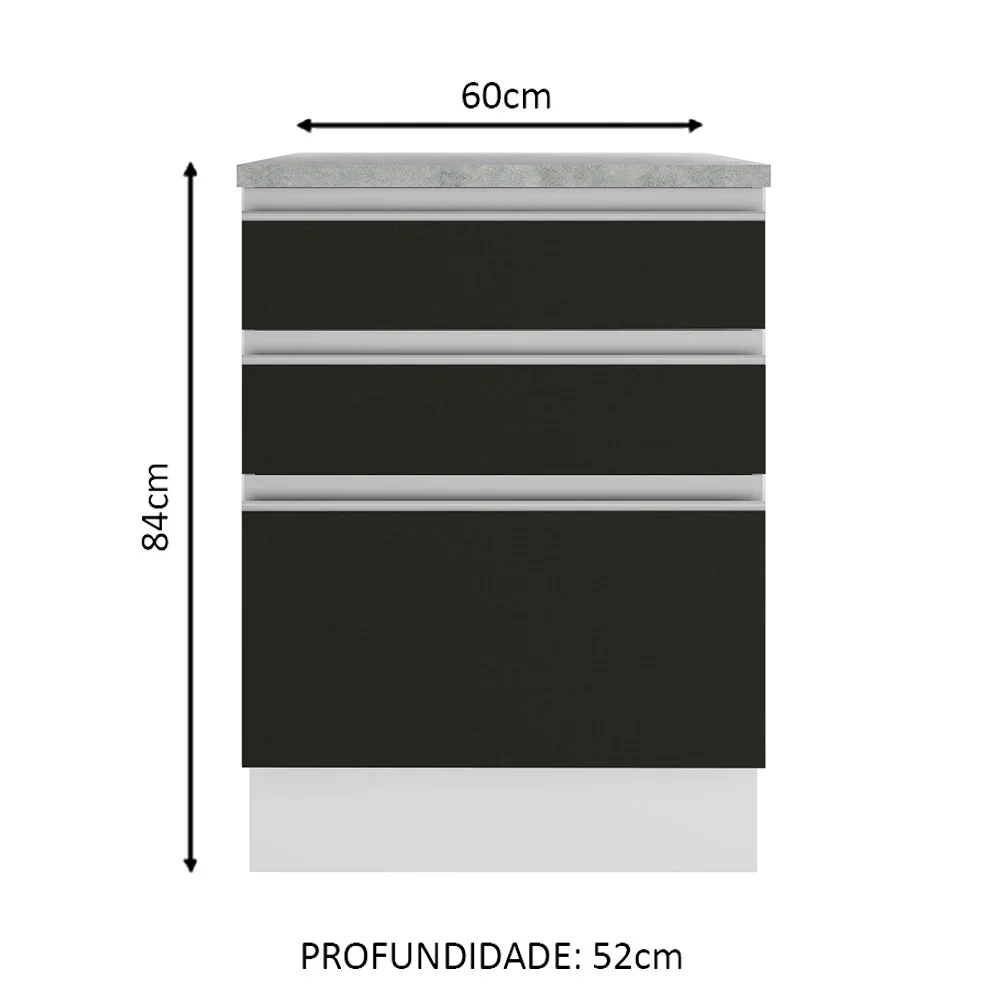 Balcão Madesa Glamy 60 cm 3 Gavetas Branco/Preto - Image 2