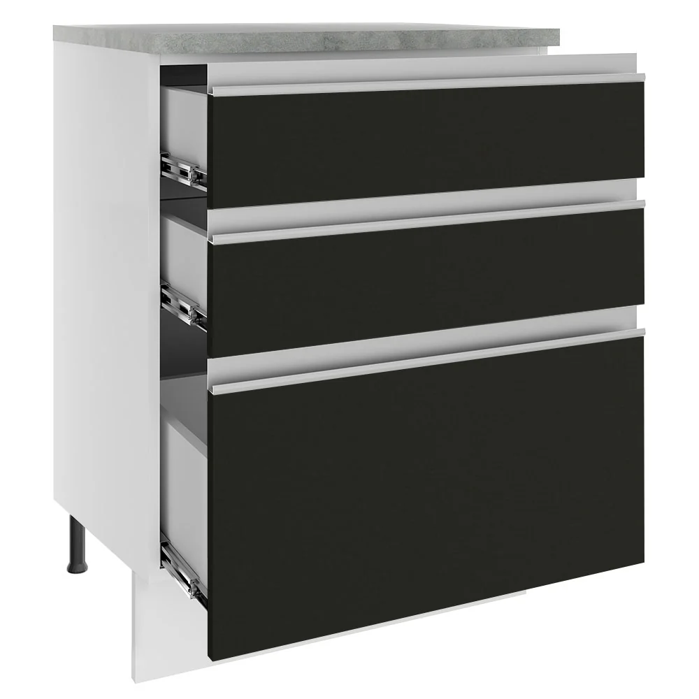 Balcão Madesa Glamy 60 cm 3 Gavetas Branco/Preto - Image 3