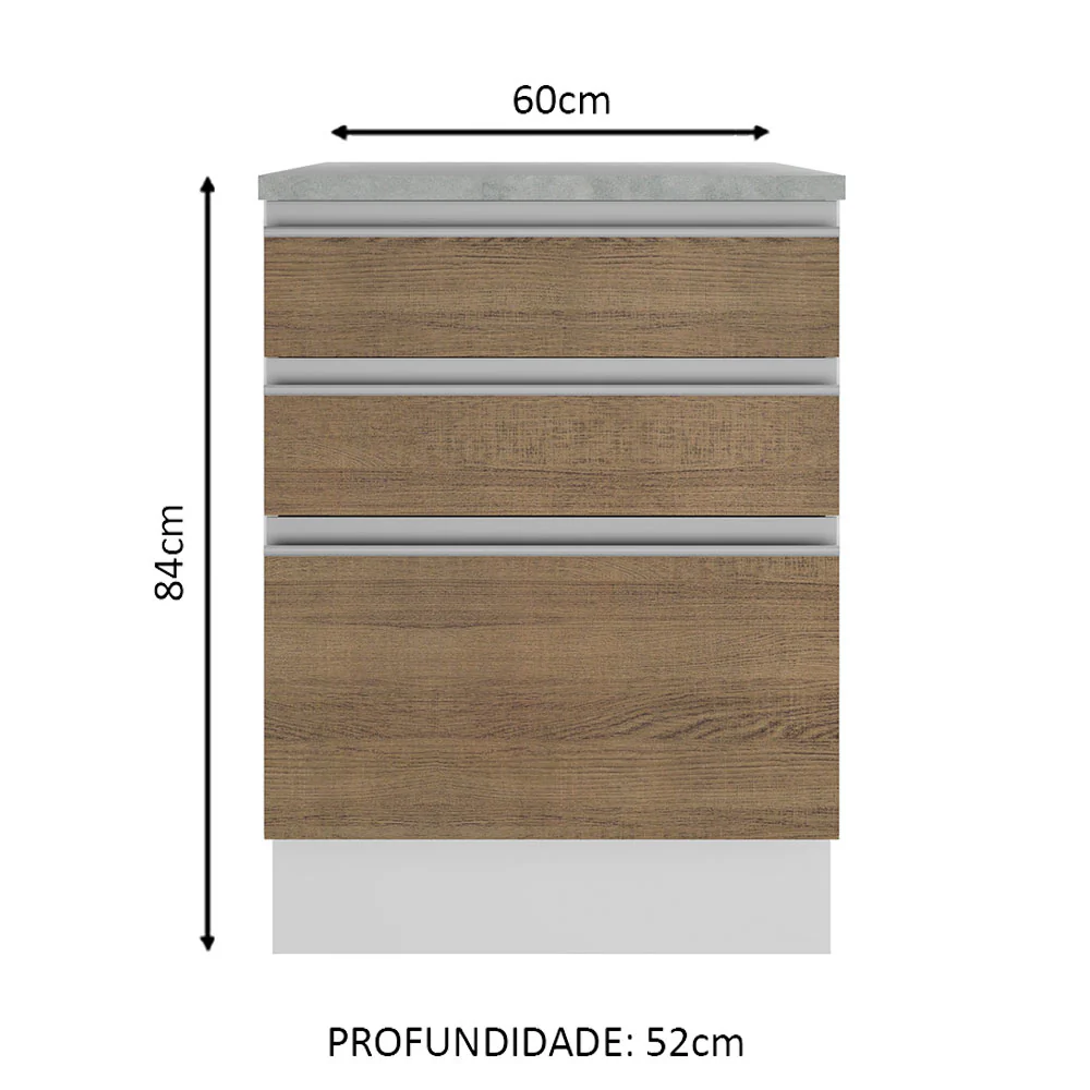Balcão Madesa Glamy 60 cm 3 Gavetas Branco/Rustic - Image 2