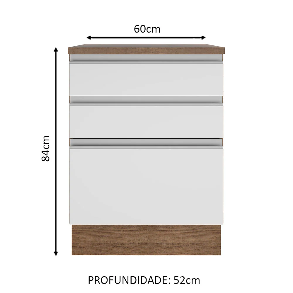 Balcão Madesa Glamy 60 cm 3 Gavetas Rustic/Branco - Image 2