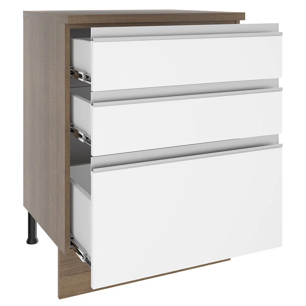 Balcão Madesa Glamy 60 cm 3 Gavetas Rustic/Branco - Image 3