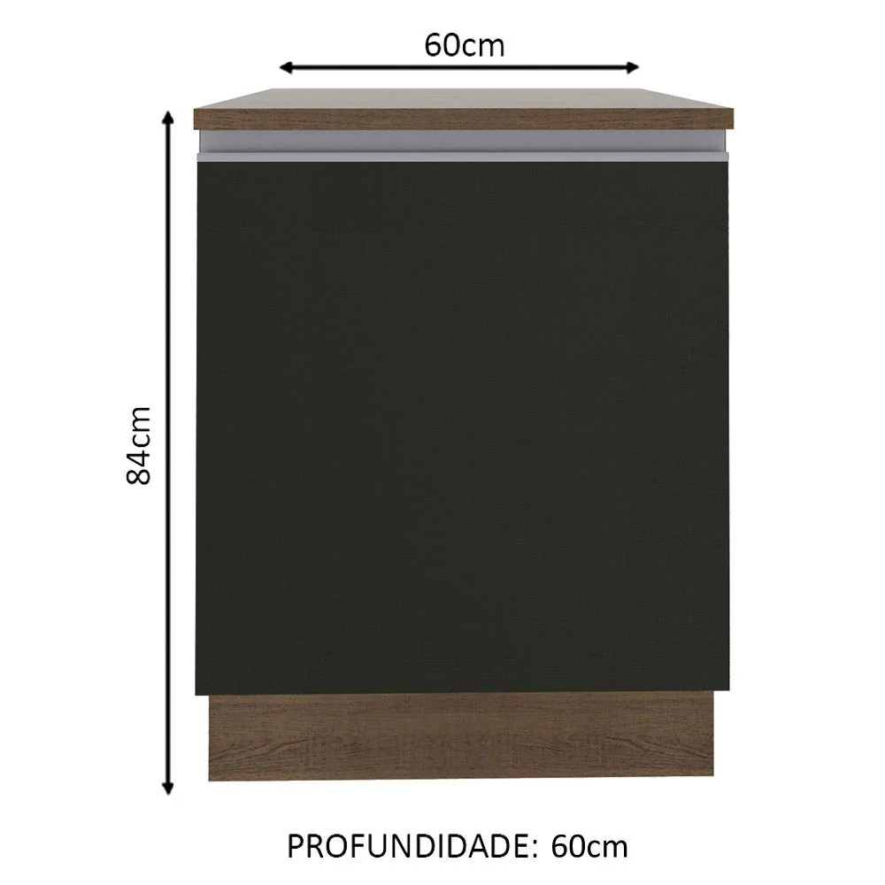 Balcão Madesa Glamy 60 x 60 cm 1 Porta (Com Tampo) Rustic/Preto - Image 2
