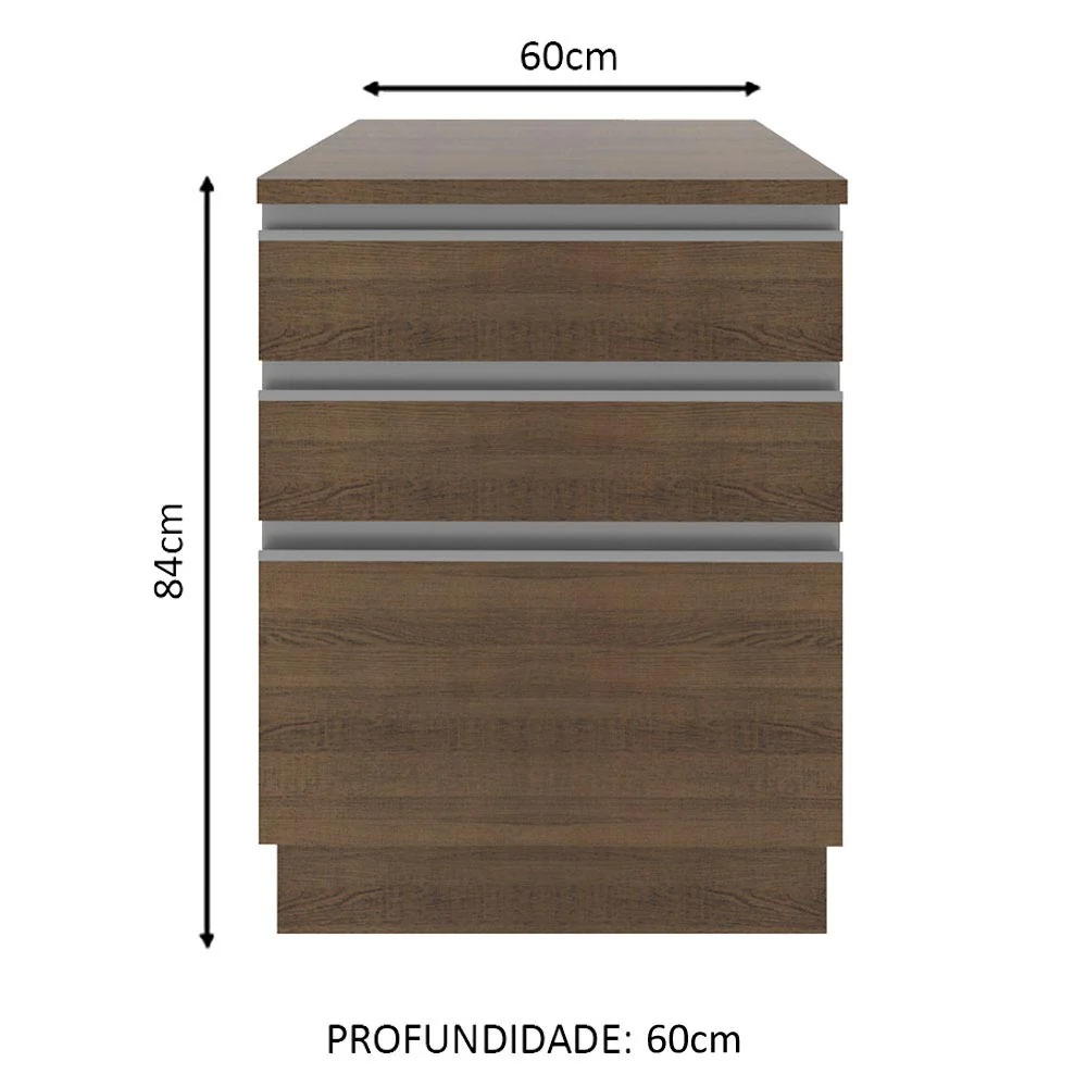 Balcão Madesa Glamy 60 x 60 cm 3 Gavetas (Com Tampo) Rustic - Image 2