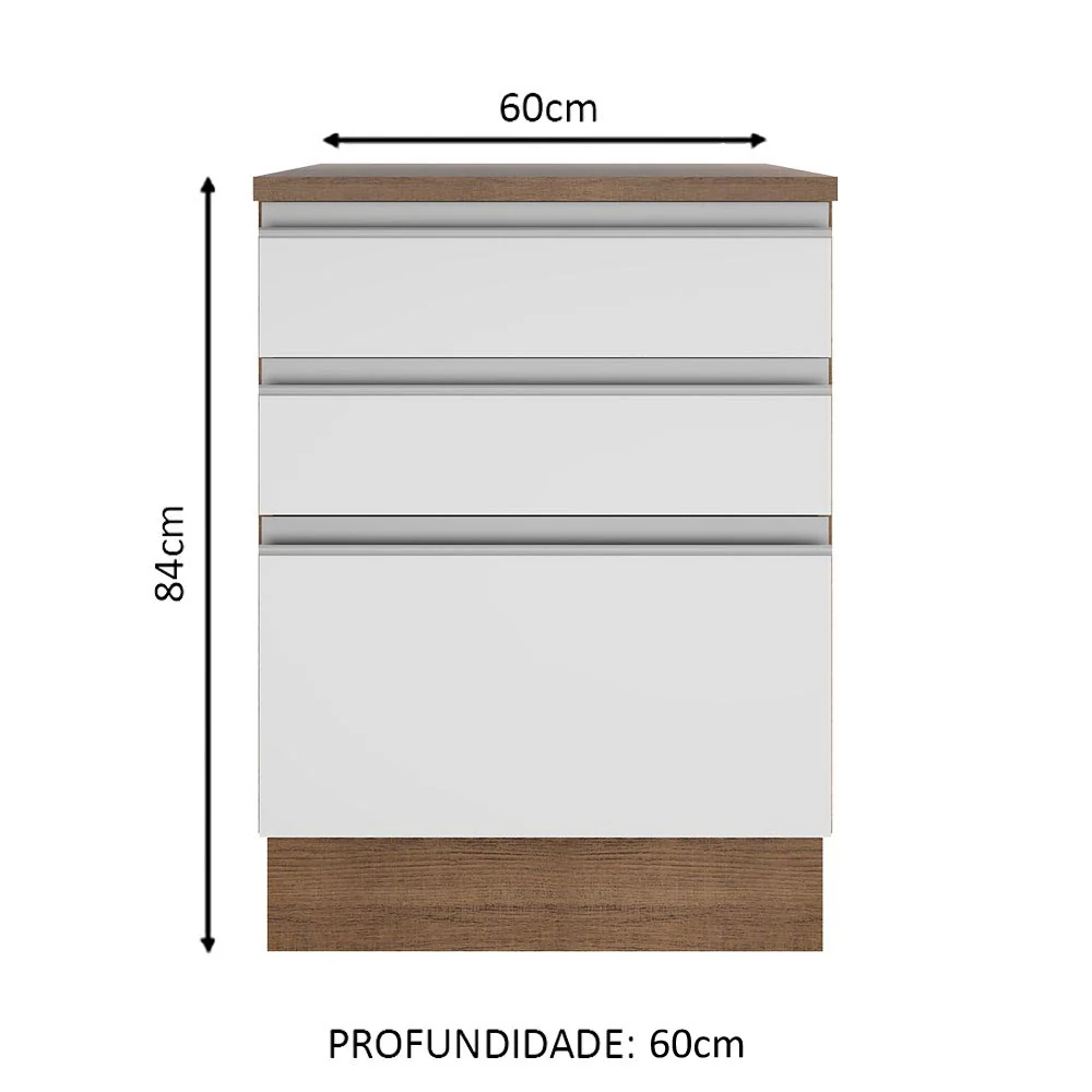 Balcão Madesa Glamy 60 x 60 cm 3 Gavetas (Com Tampo) Rustic/Branco - Image 2