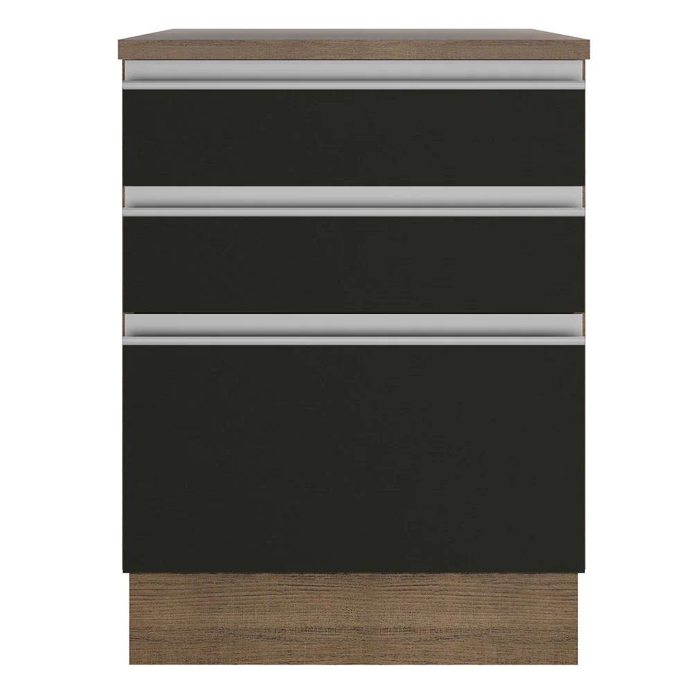 Balcão Madesa Glamy 60 x 60 cm 3 Gavetas (Com Tampo) Rustic/Preto - Image 11
