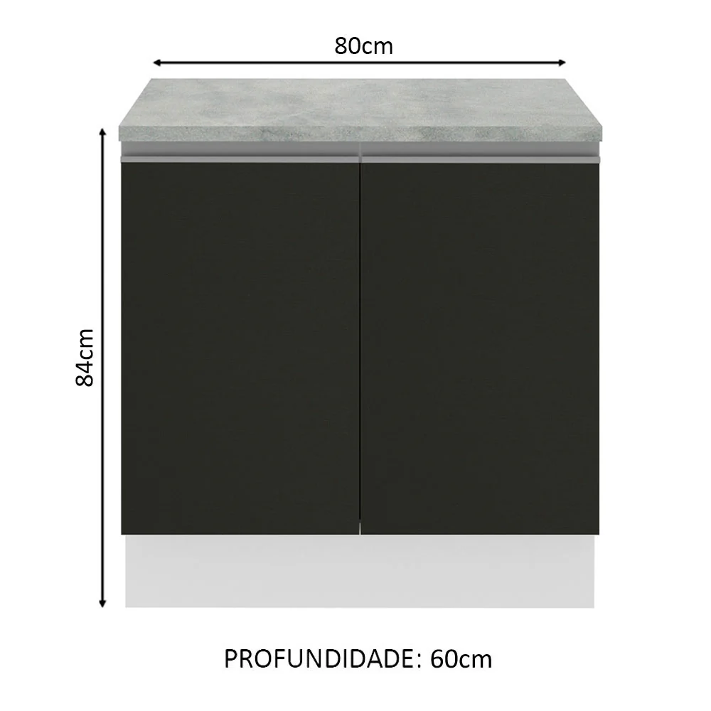 Balcão Madesa Glamy 80 x 60 cm 2 Portas (Com Tampo) Branco/Preto - Image 2