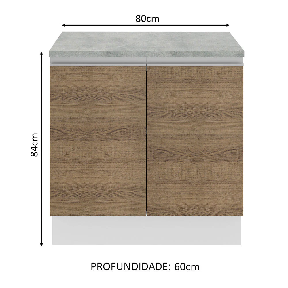 Balcão Madesa Glamy 80 x 60 cm 2 Portas (Com Tampo) Branco/Rustic - Image 2