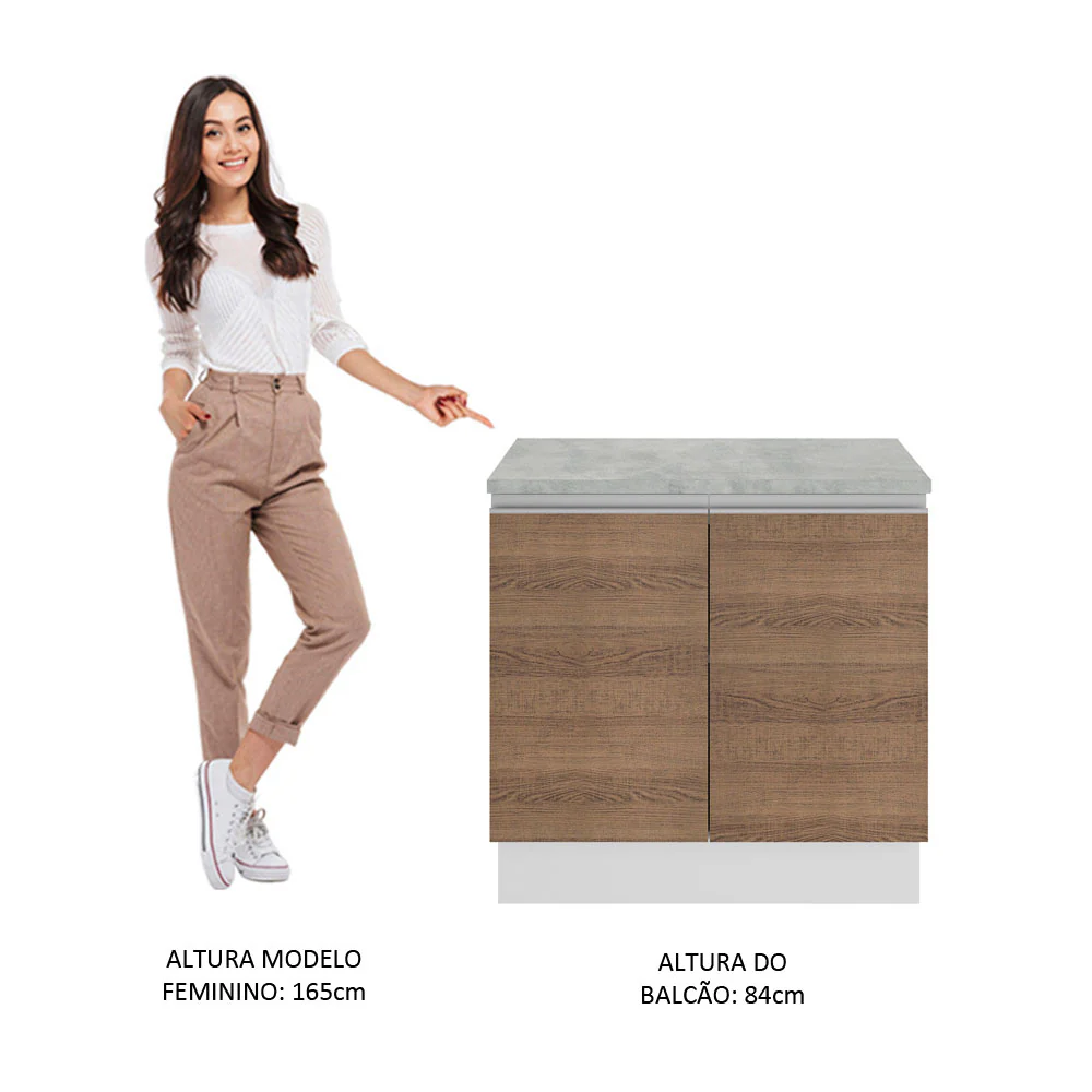 Balcão Madesa Glamy 80 cm 2 Portas Branco/Rustic - Image 5