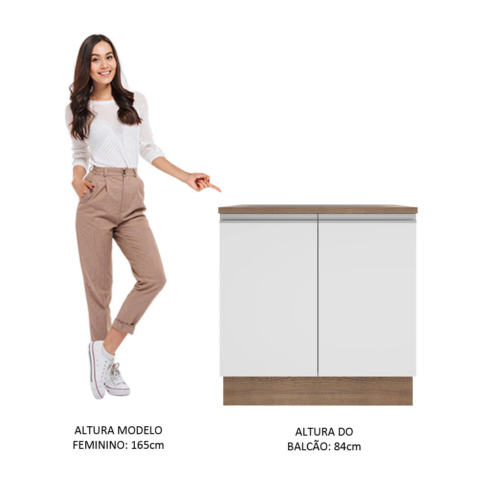 Balcão Madesa Glamy 80 cm 2 Portas Rustic/Branco - Image 5