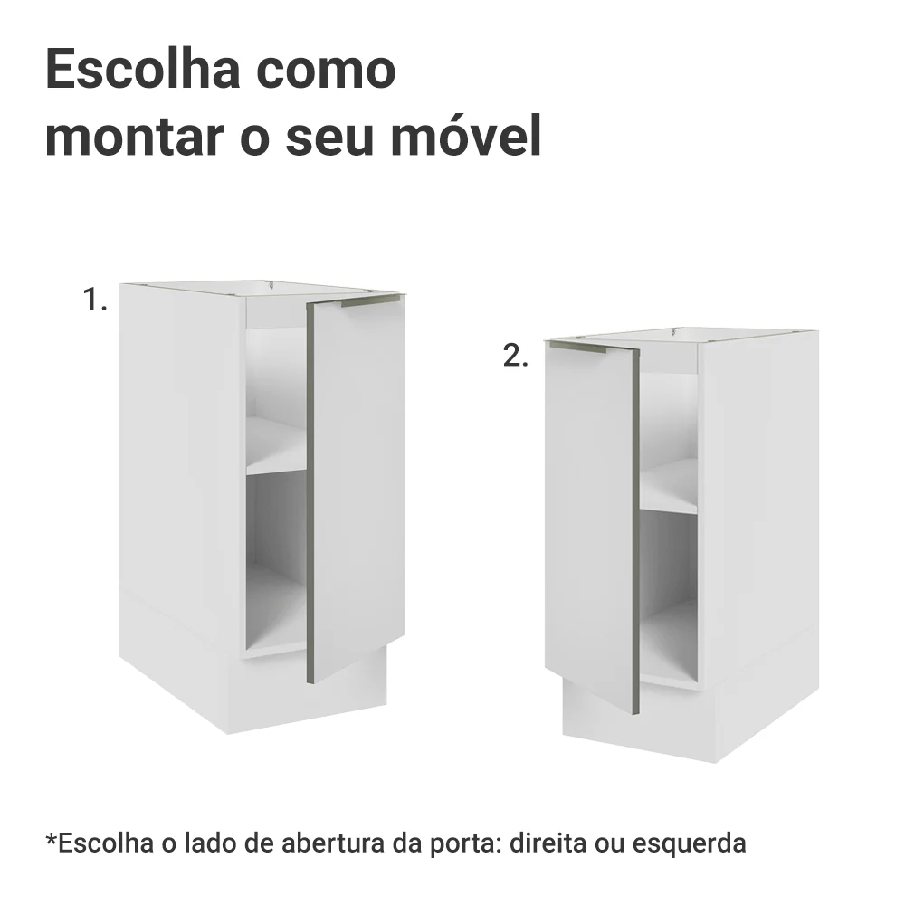 Balcão de Cozinha 35 x 60 cm 1 Porta (Sem Tampo) Branco/Branco Veludo Lux Madesa - Image 5