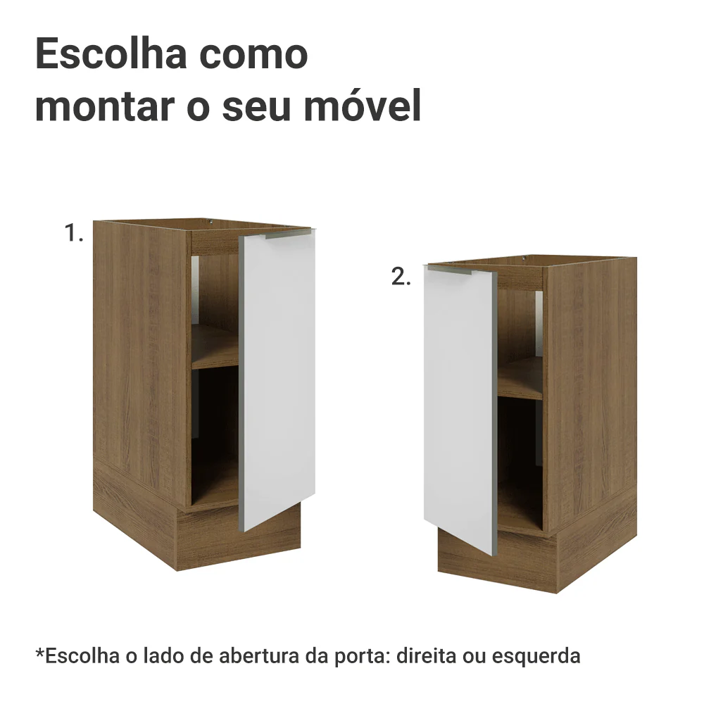 Balcão de Cozinha 35 x 60 cm 1 Porta (Sem Tampo) Rustic/Branco Veludo Lux Madesa - Image 5