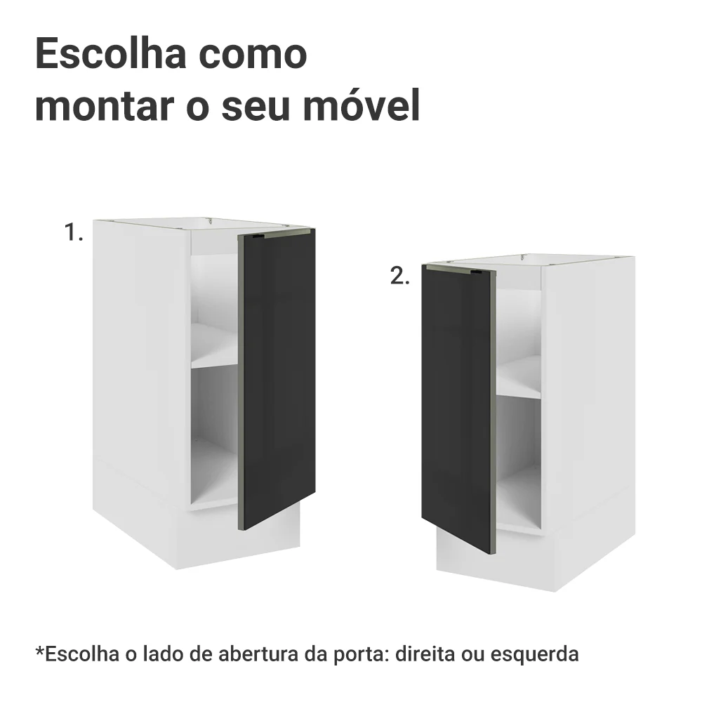 Balcão de Cozinha 35 x 60 cm 1 Porta (Sem Tampo) Branco/Preto Lux Madesa - Image 5