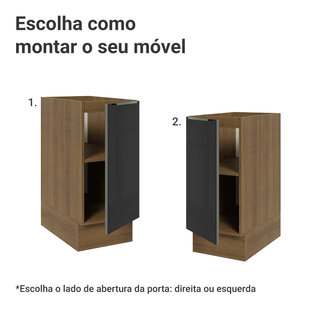 Balcão de Cozinha 35 x 60 cm 1 Porta (Sem Tampo) Rustic/Preto Lux Madesa - Image 5