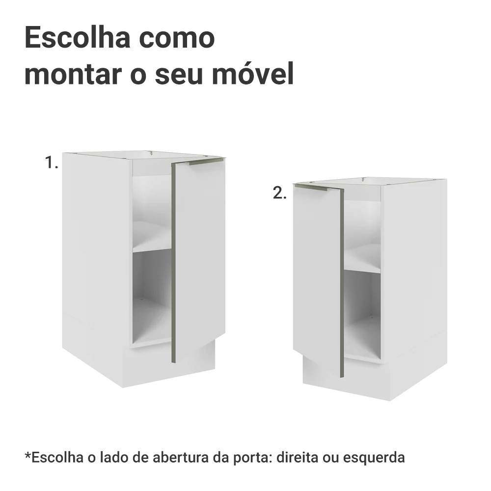 Balcão de Cozinha 40 x 60 cm 1 Porta (Sem Tampo) Branco/Branco Veludo Lux Madesa - Image 5