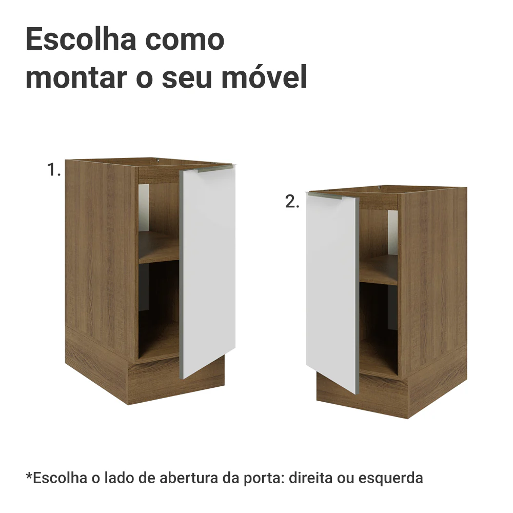Balcão de Cozinha 40 x 60 cm 1 Porta (Sem Tampo) Rustic/Branco Veludo Lux Madesa - Image 5