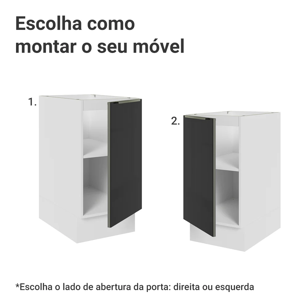 Balcão de Cozinha 40 x 60 cm 1 Porta (Sem Tampo) Branco/Preto Lux Madesa - Image 5