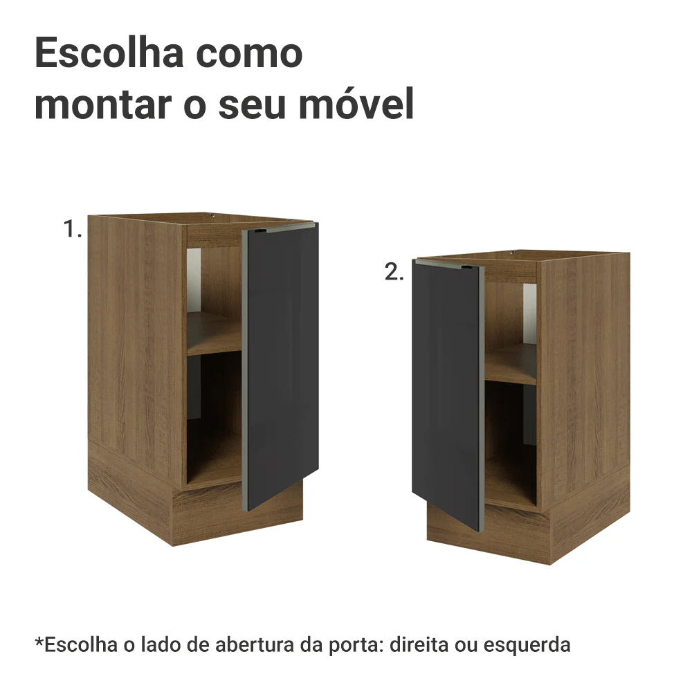 Balcão de Cozinha 40 x 60 cm 1 Porta (Sem Tampo) Rustic/Preto Lux Madesa - Image 5
