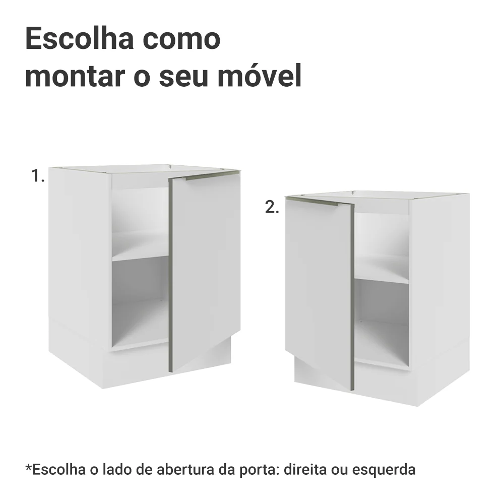Balcão de Cozinha 60 x 60 cm 1 Porta (Sem Tampo) Branco/Branco Veludo Lux Madesa - Image 5