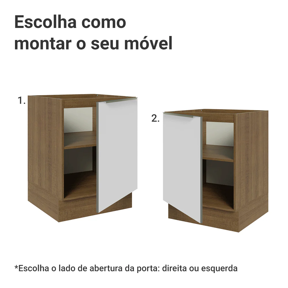 Balcão de Cozinha 60 x 60 cm 1 Porta (Sem Tampo) Rustic/Branco Veludo Lux Madesa - Image 5