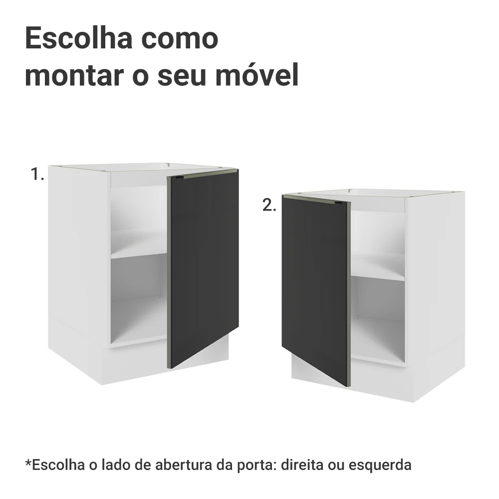 Balcão de Cozinha 60 x 60 cm 1 Porta (Sem Tampo) Branco/Preto Lux Madesa - Image 5