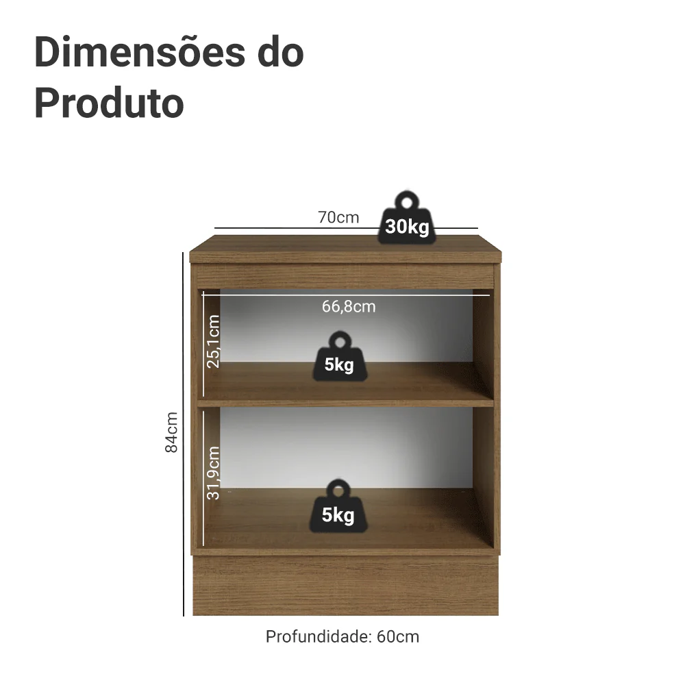 Balcão de Cozinha 70 x 60 cm 2 Portas (Com Tampo) Rustic/Cinza Lux Madesa - Image 2