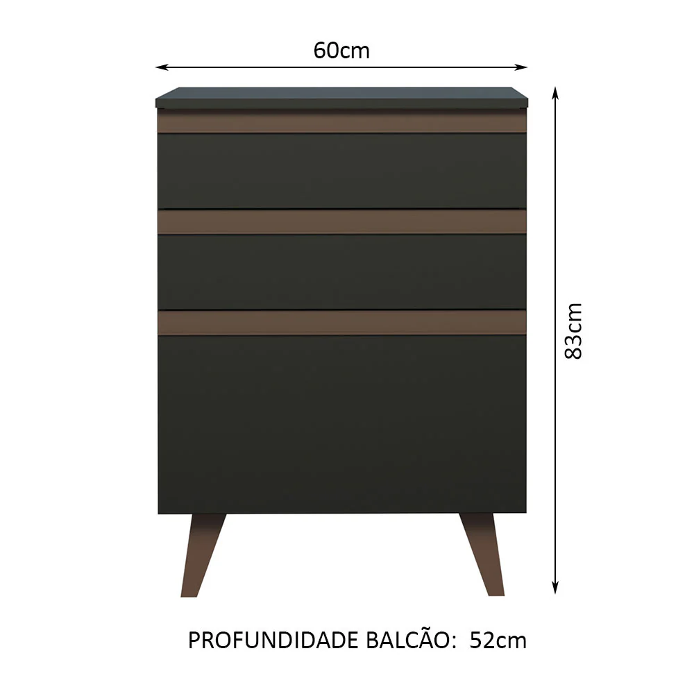 Balcão Madesa Reims 60 cm 3 Gavetas Preto - Image 2