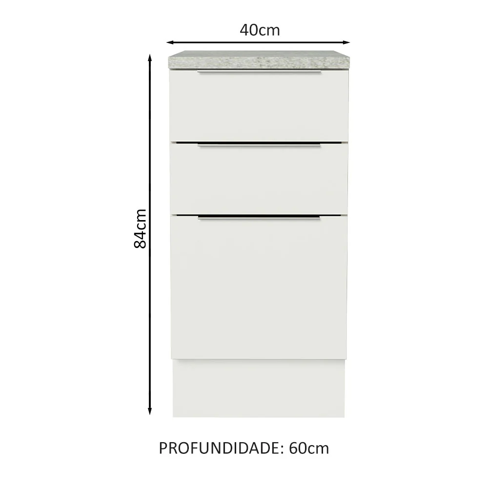 Balcão Madesa Stella 40 x 60 cm 3 Gavetas (Com Tampo) Branco - Image 2