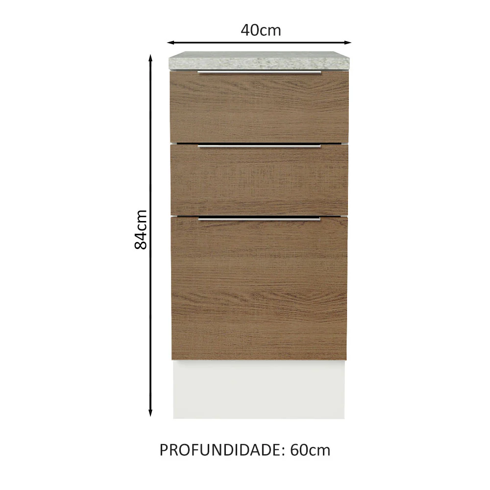 Balcão Madesa Stella 40 x 60 cm 3 Gavetas (Com Tampo) Branco/Rustic - Image 2
