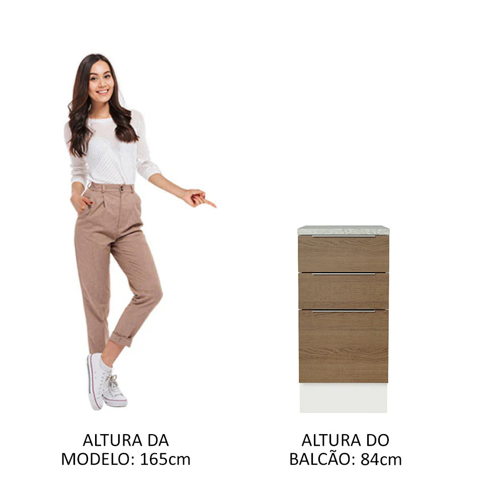 Balcão Madesa Stella 40 x 60 cm 3 Gavetas (Com Tampo) Branco/Rustic - Image 4