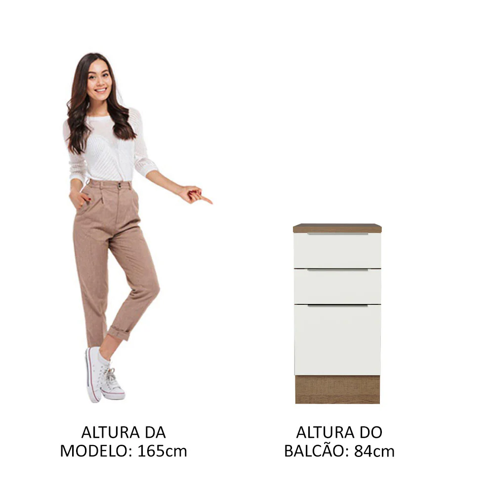 Balcão Madesa Stella 40 x 60 cm 3 Gavetas (Com Tampo) Rustic/Branco - Image 4