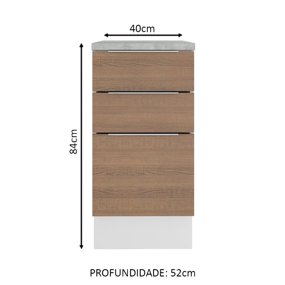 Balcão Madesa Stella 40 cm 3 Gavetas Branco/Rustic - Image 2