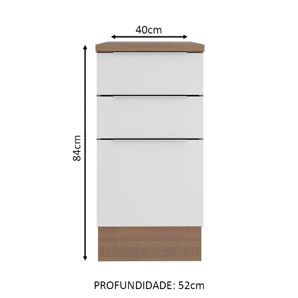 Balcão Madesa Stella 40 cm 3 Gavetas Rustic/Branco - Image 2