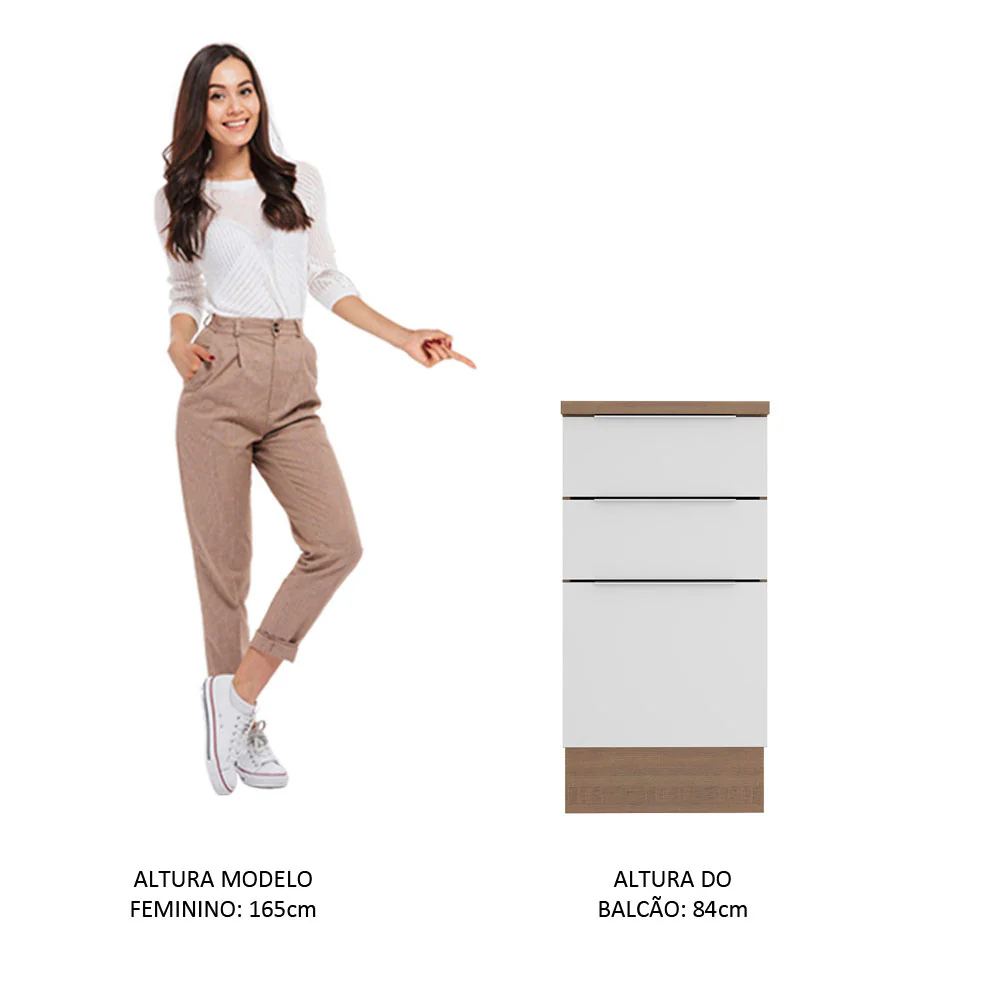 Balcão Madesa Stella 40 cm 3 Gavetas Rustic/Branco - Image 4