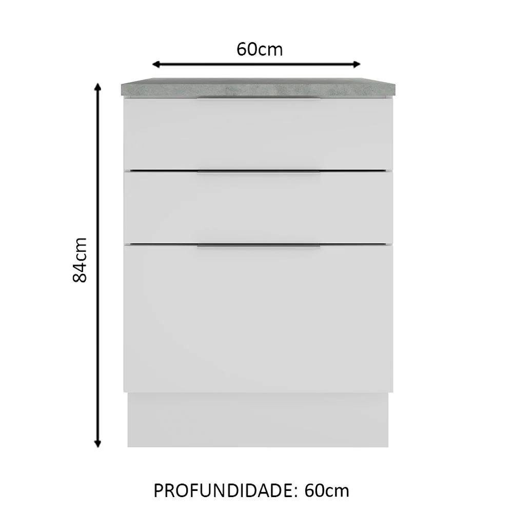 Balcão Madesa Stella 60 x 60 cm 3 Gavetas (Com Tampo) Branco - Image 2