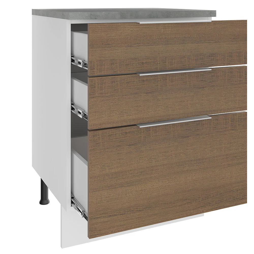 Balcão Madesa Stella 60 x 60 cm 3 Gavetas (Com Tampo) Branco/Rustic - Image 3