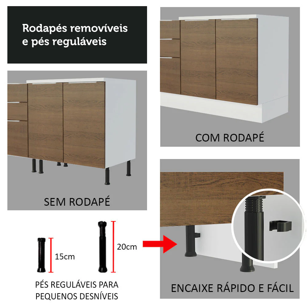 Balcão Madesa Stella 60 x 60 cm 3 Gavetas (Com Tampo) Branco/Rustic - Image 7